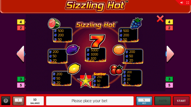 Игровой интерфейс Sizzling Hot 16